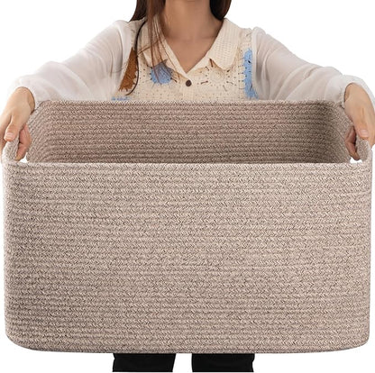 OIAHOMY 75L Large Blanket Basket, 22”x17”x12” Woven Cotton Rope Storage Basket by MasterofSpaceOptimization