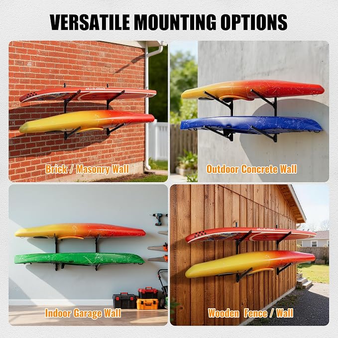 2-Tier Foldable Kayak Wall Mount Rack | Space-Saving Swing-Away Design - Image 9