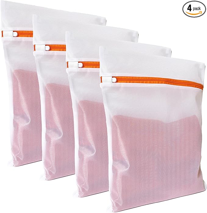 4 Pack Mesh Laundry Bags for Delicates 12inx16in, Dryer Safe, Breathable Fine by LAUNDRYCLUB
