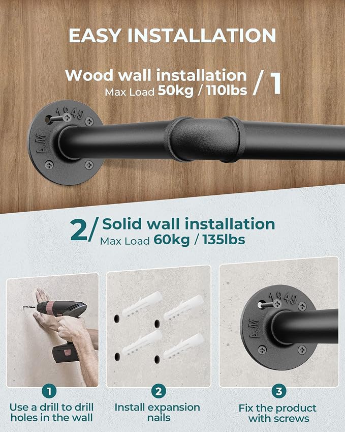 OROPY Industrial Pipe Clothing Rack 38.4", Heavy Duty Detachable Wall Mounted - Image 6
