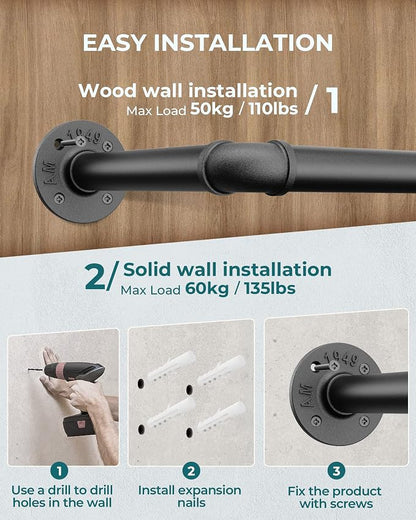 OROPY Industrial Pipe Clothing Rack 38.4", Heavy Duty Detachable Wall Mounted - Image 6