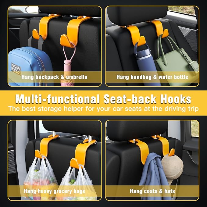 Amooca Car Seat Headrest Hook 4 Pack Hanger Universal Vehicle Car Storage - Image 4