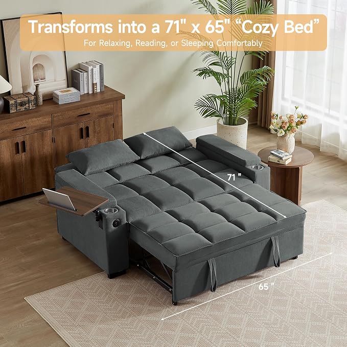 hansones 65" 3-in-1 Sofa Bed, Pull Out Sleeper Sofa - Image 5