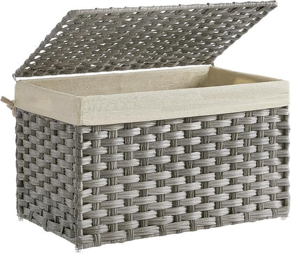 SONGMICS Storage Basket with Lid, Woven Blanket Storage Bin with Handles by SONGMICSbySONGMICSHOME