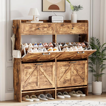 Shoe Cabinet with 4 Flip Drawers & 2 Top Drawers, Hidden Slim Shoe Rack by Xixini