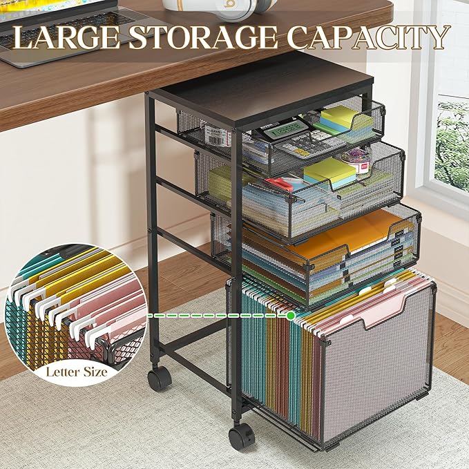 Sbanmao Rolling File Cart with 4 Storage Drawers, Mobile File Cabinet with - Image 3