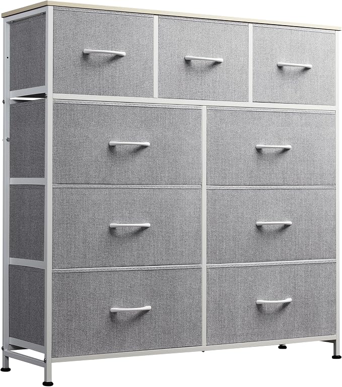 WLIVE Tall Dresser for Bedroom, 9 Drawer Chest of Drawers, Light Grey | 9 roomy by WLIVE