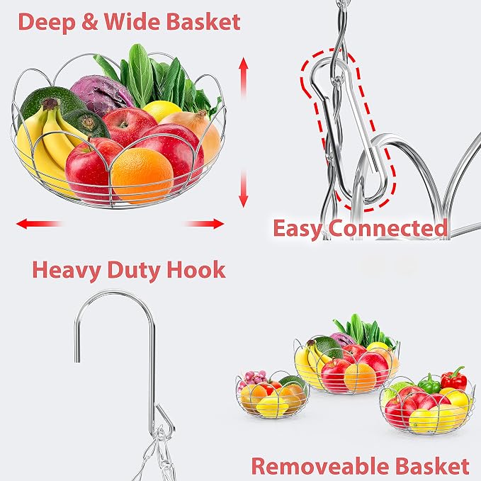 Simple Houseware Modern 3-Tier Hanging Fruit Basket - Image 8
