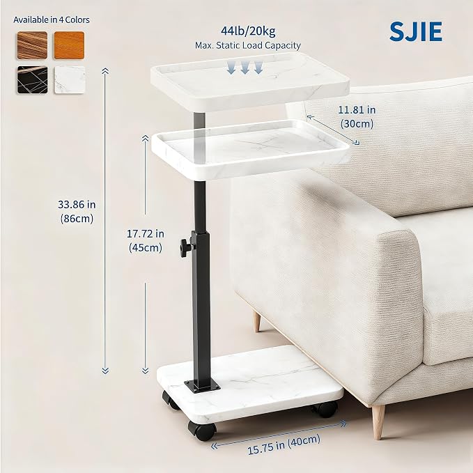 C Table End Table Adjustable Height, 360°Swivel TV Tray Table - Image 3