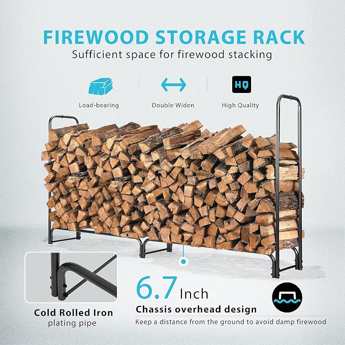 VIVOHOME 8ft Heavy Duty Indoor Outdoor Firewood Storage Log Rack - Image 3