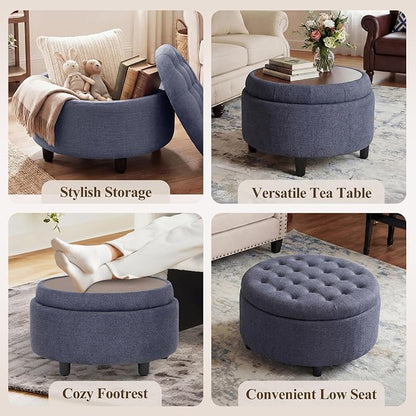 COLAMY Fabric Round Storage Ottoman - Image 6