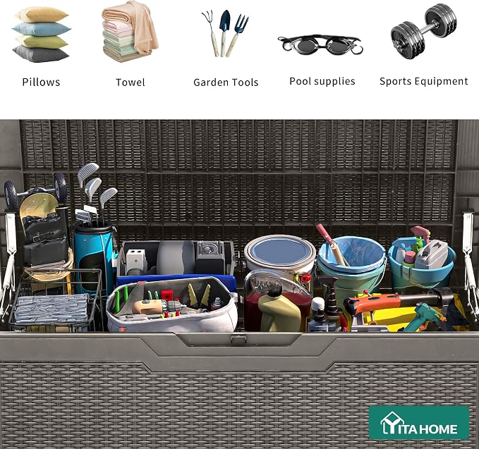 YITAHOME 100 Gallon Outdoor Storage Box, Large Water Resistant Resin Deck Box - Image 4