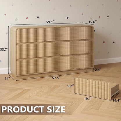 Dresser for Bedroom with 9 Drawers, Fluted Chest of Drawers with Round Curved - Image 2