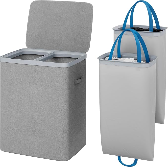 Laundry Hamper with lid, 100L Large Capacity Foldable Laundry Basket with Dual by Linnerex