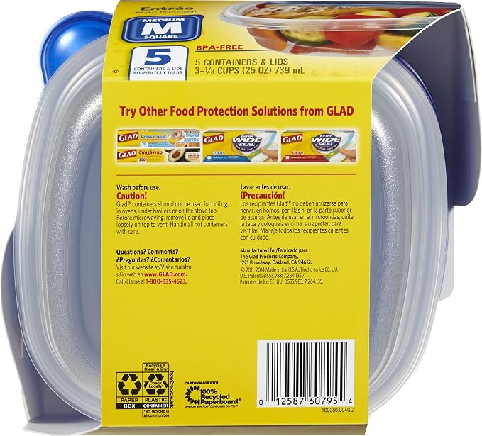GladWare Entree Food Storage Containers, Medium Square Holds 25 Ounces of Food - Image 9