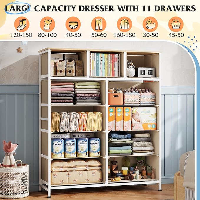 WLIVE Tall Dresser for Bedroom, 11 Drawer Chest of Drawers, Cream White | 11 - Image 4