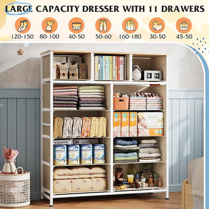 WLIVE Tall Dresser for Bedroom, 11 Drawer Chest of Drawers, Cream White | 11 - Image 4