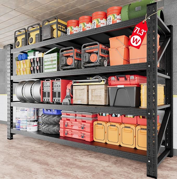 71.3" Wide Heavy Duty Garage Shelving Units, 5000LBS Deep Storage Shelves by SISESOL