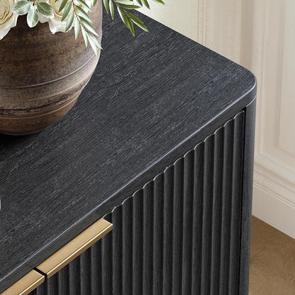 Evermagin 94" Fluted Black Buffet Cabinet Sideboard - Image 4