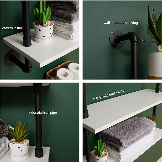 HDDFER Industrial Pipe Shelving Rustic White Pipe Wall Shelves Industrial - Image 6