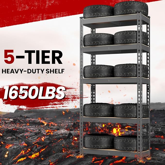 Yaheetech 5-Tier Heavy Duty Storage Shelves 28" W x 12" D x 60" H Dark Gray | - Image 5
