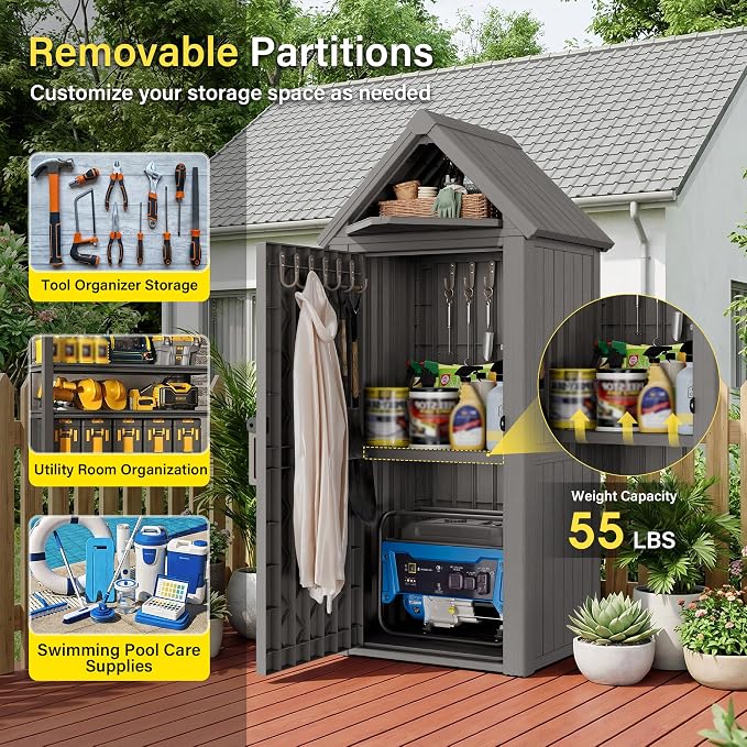 Bifanuo Deck Box Storage Shed Outdoor Storage Cabinet, Vertical Waterproof - Image 4