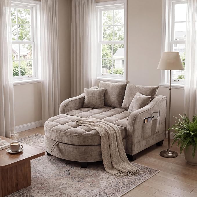 ERYE Chenille Tufted Loveseat Sofa and Ottoman Set, Tufted Recliner Sleeper by ERYE