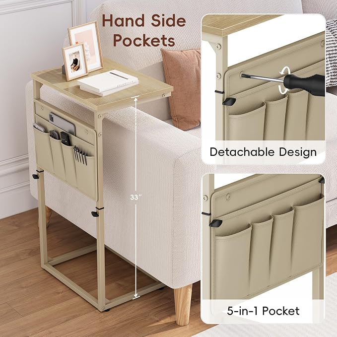 Vagusicc C Shaped End Table, Adjustable Height Small Couch Side Table - Image 5