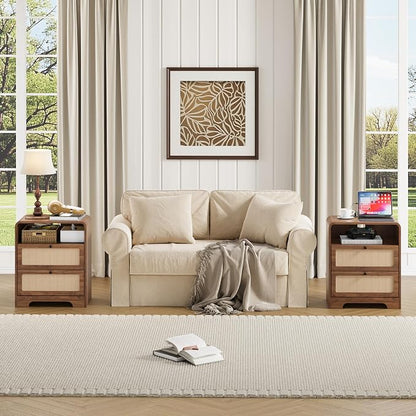 Set of 2 Night Stand with Charging Station, 19.7" Wooden Side Table Curved - Image 3