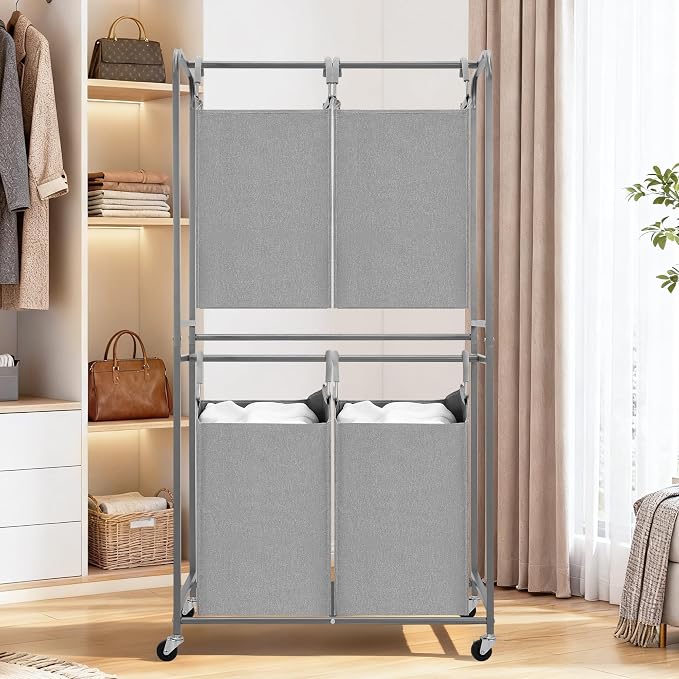 STORAGE MANIAC 4 Section Vertical Laundry Hamper, 2 Tier Laundry Sorter - Image 7
