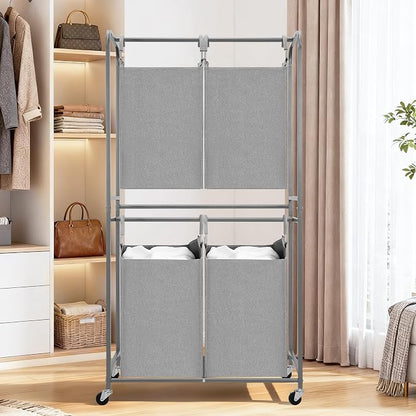 STORAGE MANIAC 4 Section Vertical Laundry Hamper, 2 Tier Laundry Sorter - Image 7