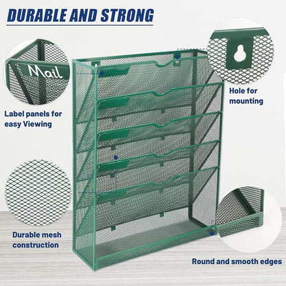 EASEPRES 6 Tier Desk File Organizer, Mesh Hanging Wall Mount Document - Image 4