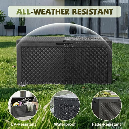 150 Gallon Outdoor Storage Box, Large Resin Deck Box Waterproof, Lockable Toy - Image 4