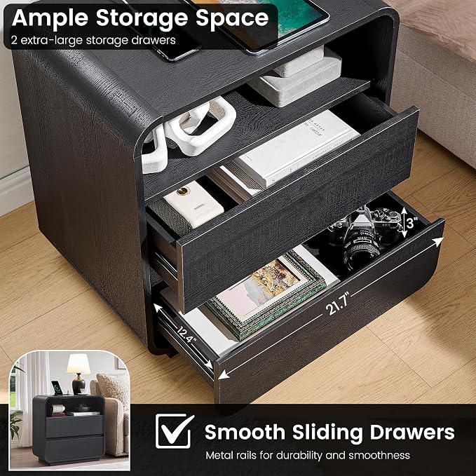 Black Curved Nightstand Set of 2 - Image 5