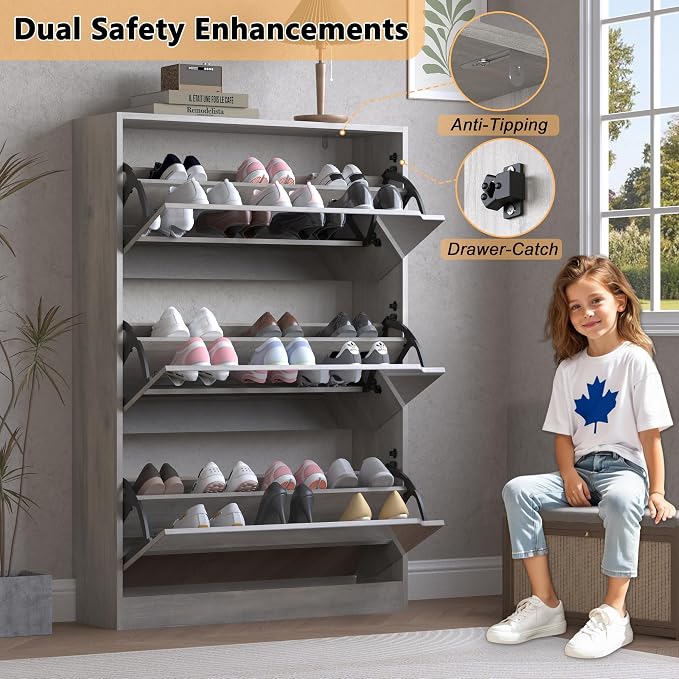 BORNOON Shoe Cabinet with 3-Flip Mirror Drawers, Freestanding Shoe Rack - Image 6