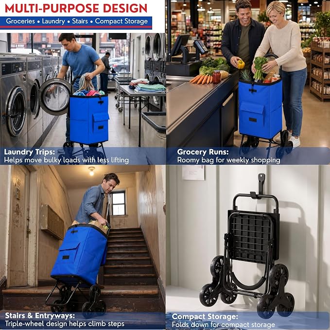 Shopping Cart, Super Loading Stair Climber 220 lbs Capacity, Grocery Foldable - Image 9