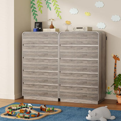 Tall Dresser for Bedroom with 5 Drawers, Fluted Chest of Drawers with Round - Image 6