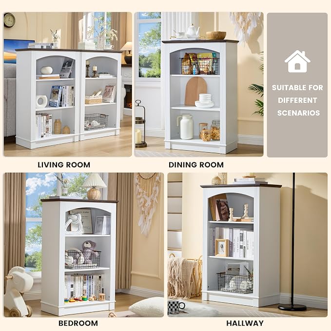 White Bookshelf, 3 Tier Bookcase and Kids Bookshelf, Small Storage Cabinet - Image 4