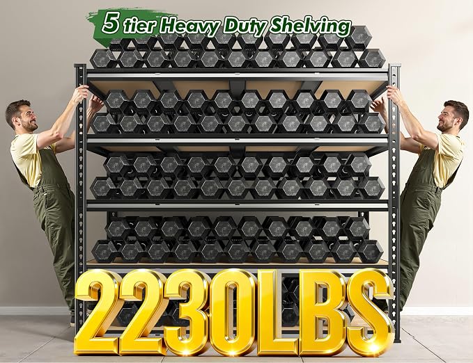 55.1" W Garage Shelves 2230LBS Storage Shelves, 5 Tier Adjustable Metal Shelving - Image 2