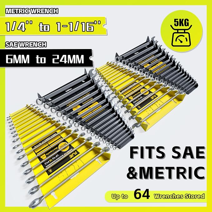 KJE 4Pack Magnetic Wrench Organizer, 64-Slot Wrench Rack Tool Trays, Magnetic - Image 2