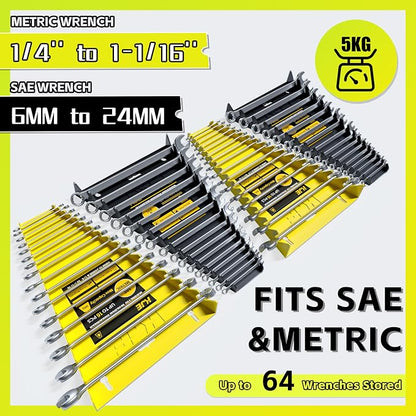 KJE 4Pack Magnetic Wrench Organizer, 64-Slot Wrench Rack Tool Trays, Magnetic - Image 2