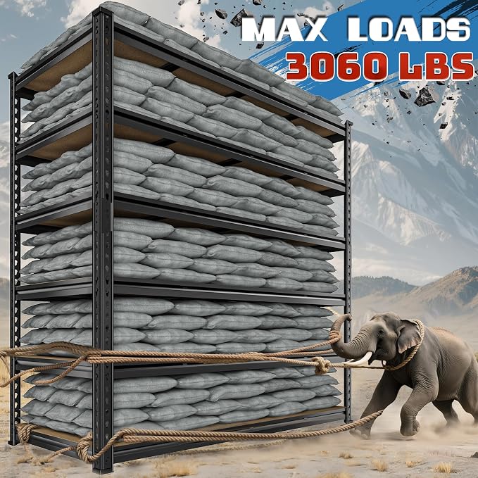 55" W Storage Shelves, 3060LBS Garage Shelving, 6-Tier Heavy Duty Shelving - Image 3