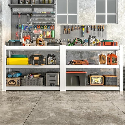 Metal Garage Storage Shelves Heavy Duty Shelving Unit 3 Tier White Adjustable - Image 2