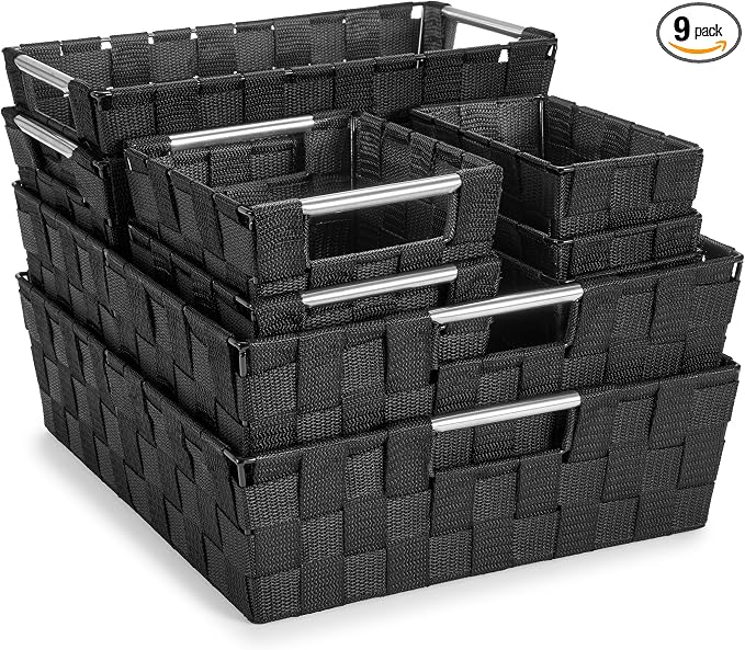 Sorbus Set of 9 Woven Storage Baskets – Mesh Hand-Woven Baskets by Sorbus