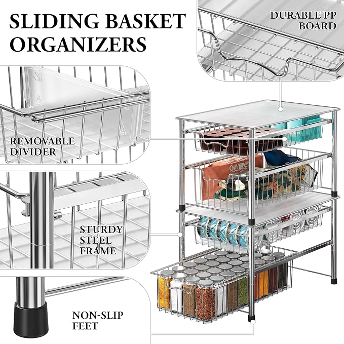 Simple Houseware Stackable 2 Tier Sliding Basket Organizer Drawer - Image 4