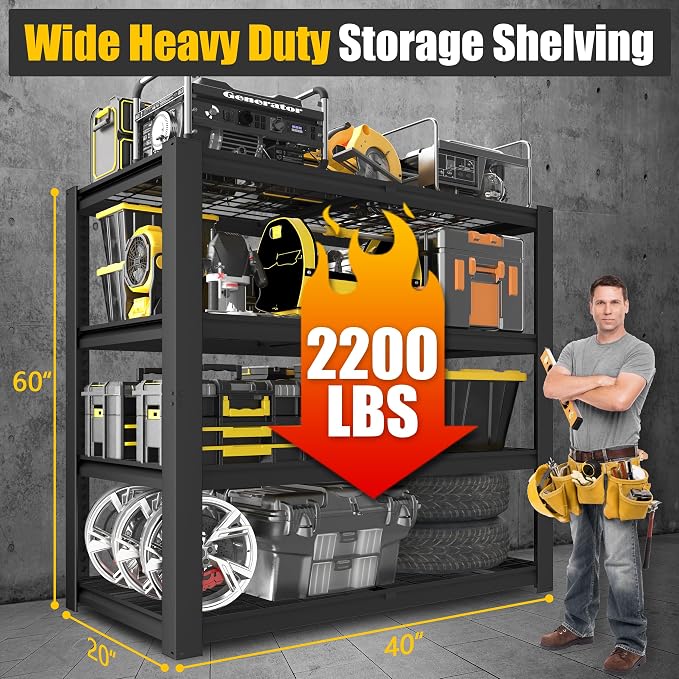 PrimeZone Heavy Duty Garage Shelving 2200 LBS 4 Tier Heavy Duty Storage Shelves - Image 3