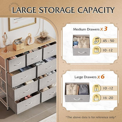 WLIVE Tall Dresser for Bedroom, 9 Drawer Chest of Drawers, Light Grey | 9 roomy - Image 5