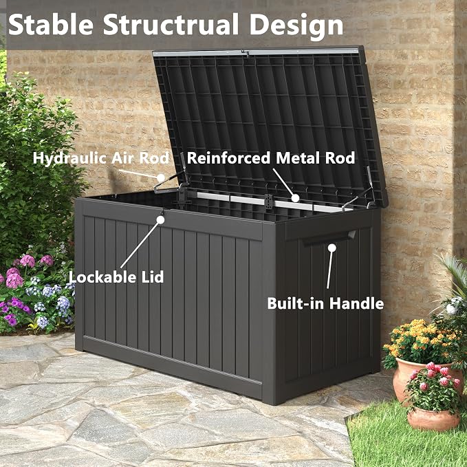 230 Gallon Large Resin deck box Waterproof, Outdoor Storage Bench, Patio - Image 4