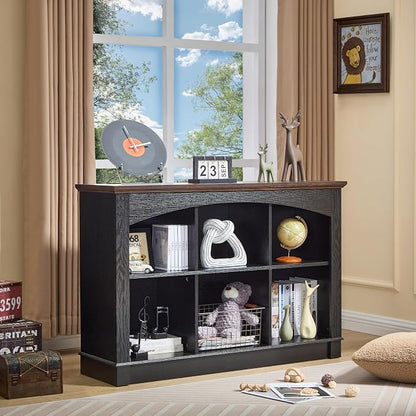Black Bookshelf, 6-Cube Bookcase and Kids Bookshelf, Wooden Storage Cabinet - Image 9