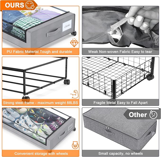 Under Bed Storage with Wheels, 4 Pack Under Bed Storage Containers with - Image 3